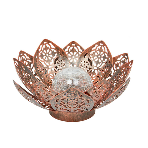 Visuel 1 du produit Lanterne solaire Lotus Damasque coloris marron effet blanc froid en métal Smartgarden - 11 x 28 x 28 cm