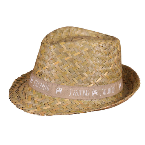 Visuel 1 du produit Chapeau en paille naturelle avec bandeau beige/blanc Ernest - 29 x 26 x 12 cm
