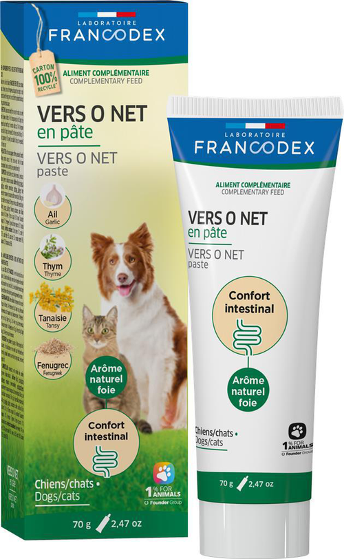 Visuel 1 du produit Aliment complémentaire pour chien et chat en pâte Francodex Vers O Net - tube de 70 g