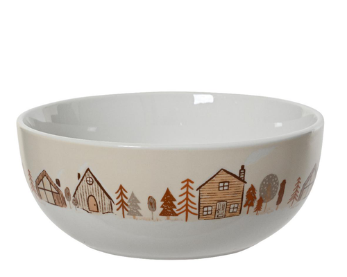 Visuel 1 du produit Bol blanc en porcelaine avec maisons et sapins - Ø 15 x H 6 cm