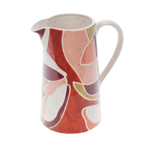 Visuel 1 du produit Pichet en grès à motifs rouge et rose Elena - 22 x 20 x13 cm
