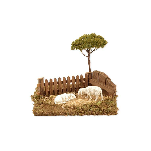 Visuel 1 du produit Barrière avec arbre et brebis Bertoni - 16 x 14 x 14 cm