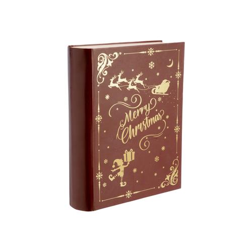 Visuel 1 du produit Boîte cadeau forme livre en carton bordeaux et or grand modèle - 21,5 x 6,6 x 28 cm