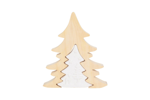 Visuel 1 du produit Suspension décorative double sapin coloris blanc en porcelaine - 17,48 x 3 x 20,98 cm