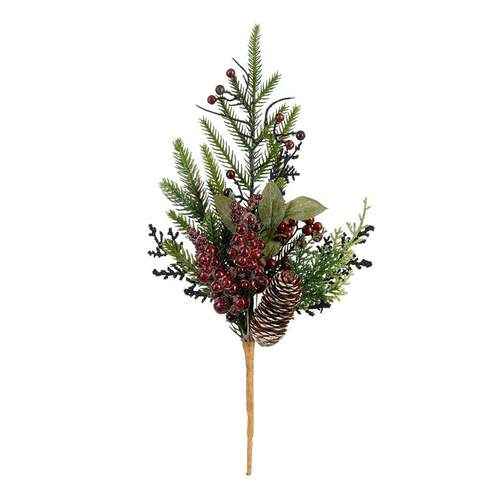 Visuel 1 du produit Branche artificielle de sapin avec pomme de pin et baies rouges Bodi - 35 x 13 cm