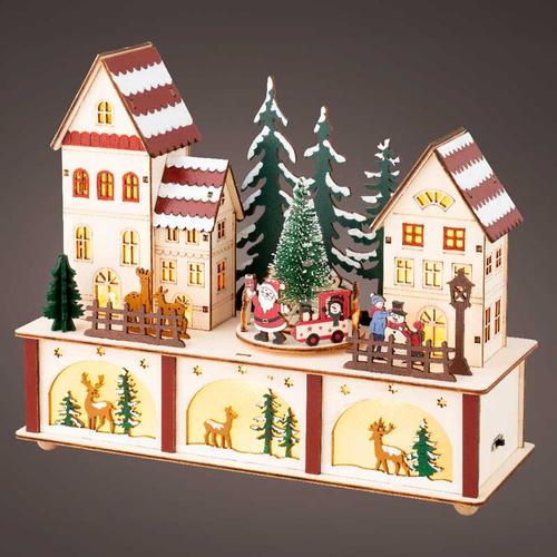 Visuel 2 du produit Village de Noël en bois certifié FSC® coloré et animé LED blanc chaud fixes intérieur - 10 x 27 x 22 cm