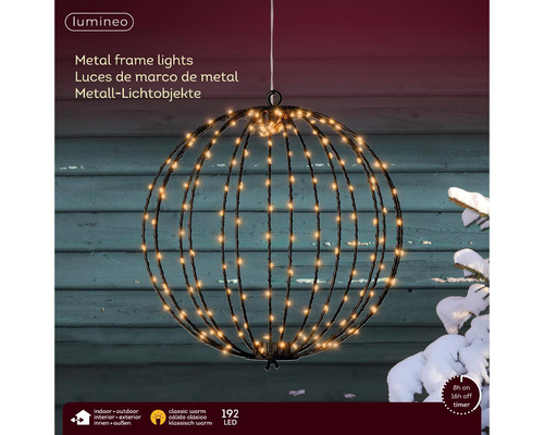 Visuel 2 du produit Boule lumineuse noire à 192 micro-LED blanc orangé pour extérieur - Ø 28 cm