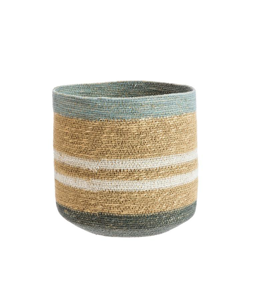 Visuel 1 du produit Panière lignes coloris bleu en osier - 25 x 25 x 25 cm