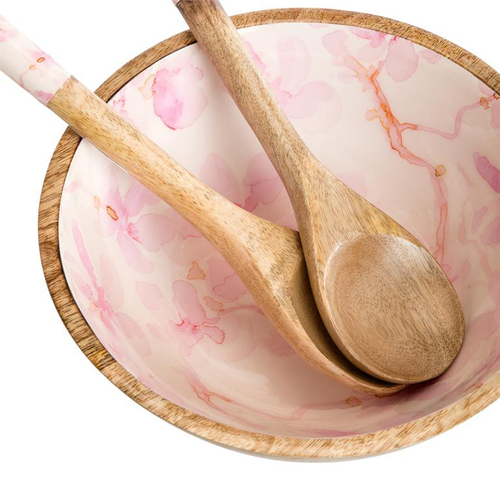 Visuel 3 du produit Saladier en bois de manguier intérieur décor cerisier rose – Ø 24 x H 11 cm