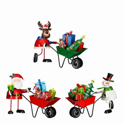 Visuel 1 du produit Personnage de Noël en métal avec brouette rouge et cadeaux avec 15 LED