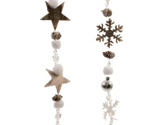 Visuel 1 du produit Guirlande de pommes de pin, perles et éléments en bois avec paillettes - 5 x 5 x 105 cm