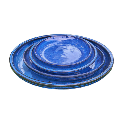 Visuel 1 du produit Soucoupe en terre cuite émaillée bleue Poterie du Bousquet Costa - Ø 47 x H 4 cm