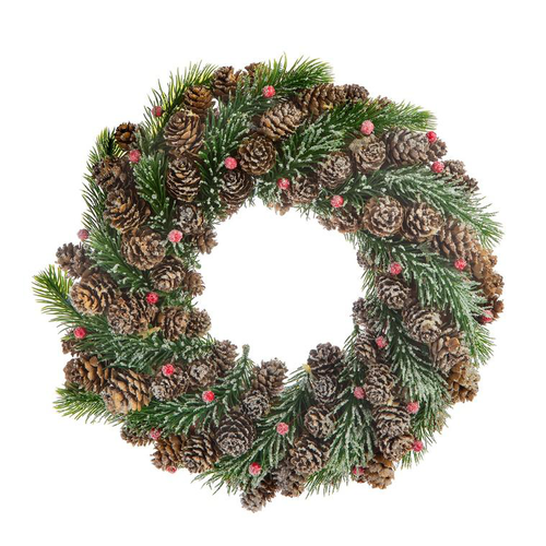 Visuel 1 du produit Couronne de pommes de pin verte et rouge Ø30x8 cm