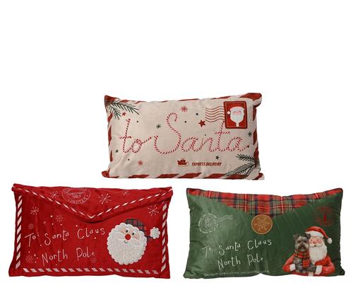 Visuel 1 du produit Coussin lettre au Père Noël en polyester velours - 50 x 30 cm