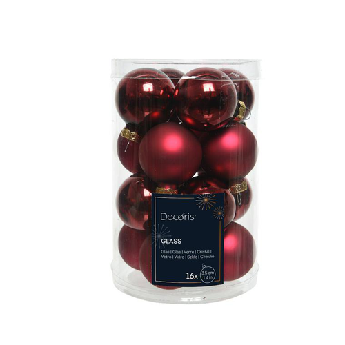 Visuel 1 du produit Boite de 16 mini boules de Noël en verre rouge bordeaux mat/brillant Ø 3,5 cm