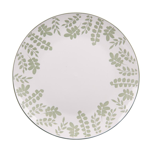 Visuel 1 du produit Assiette plate en porcelaine blanche avec motifs printaniers verts Episia - Ø 27 cm