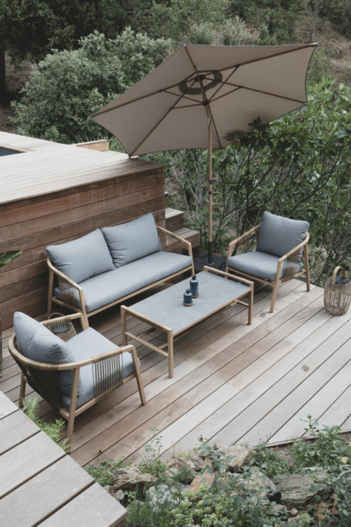 Visuel 2 du produit Salon bas en aluminium et résine tressée CREADOR Kanto - Bambou/Gris - 4 pièces