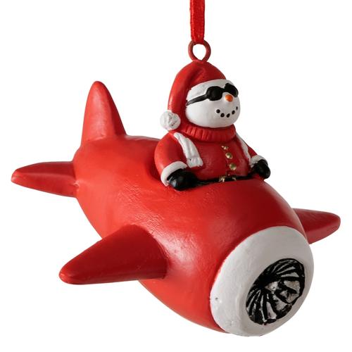 Visuel 3 du produit Pendentif de Noël Père Noël en avion rouge Harries - 9 x 9 x 7 cm