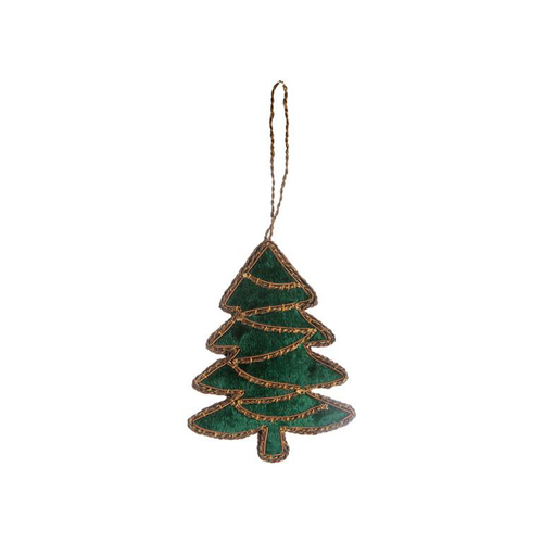 Visuel 1 du produit Décoration à suspendre sapin en velours vert et or - 8 x 19 cm