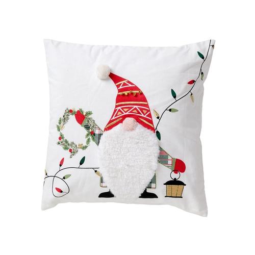 Visuel 1 du produit Coussin carré en coton crème à gnome rouge et vert - 45 x 45 cm