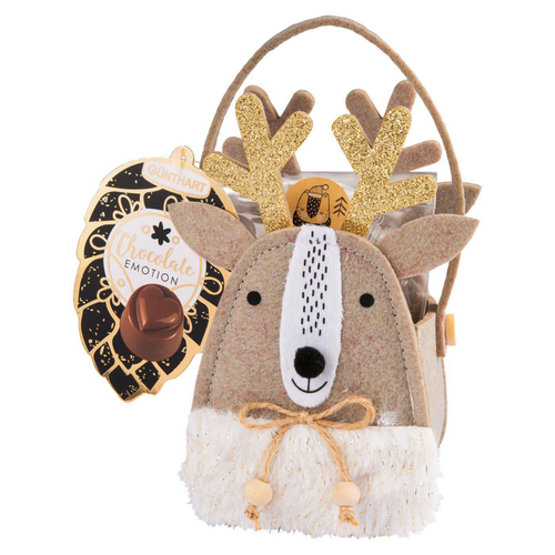 Visuel 1 du produit Corbeille en feutrine avec des chocolats motif renne de Noël France Décor - 72 g