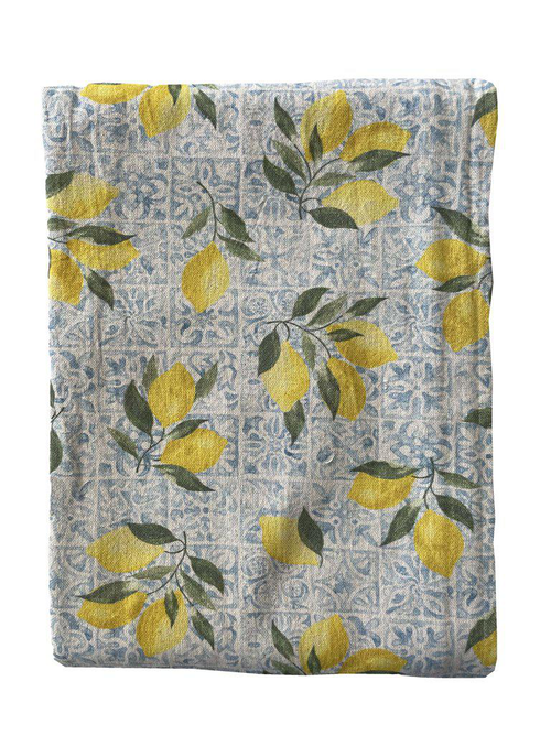 Visuel 1 du produit Nappe en coton bleu denim Amalfi avec décor citrons jaunes - 150 x 250 cm
