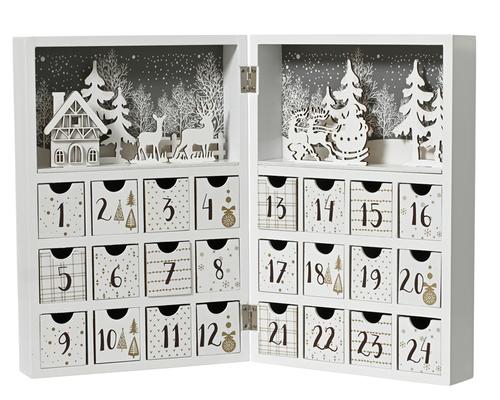 Visuel 1 du produit Calendrier de l’Avent Premium en bois MDF blanc et or - 21 x 9,2 x 30 cm