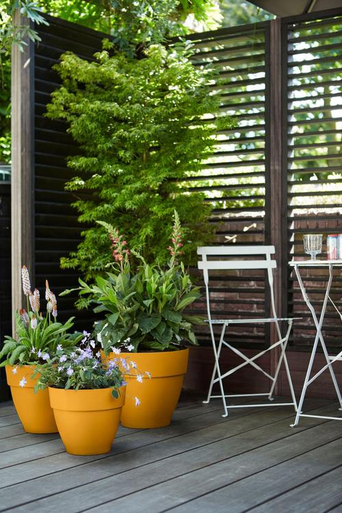 Visuel 8 du produit Pot rond en plastique injecté coloris jaune miel Elho Vibia Campana - Ø 30 x 25,8 cm