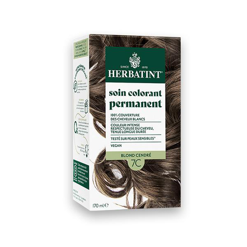 Visuel 1 du produit Coloration permanente pour cheveux blond cendré 7C aux extraits végétaux biologiques vegan Herbatint - 170 ml
