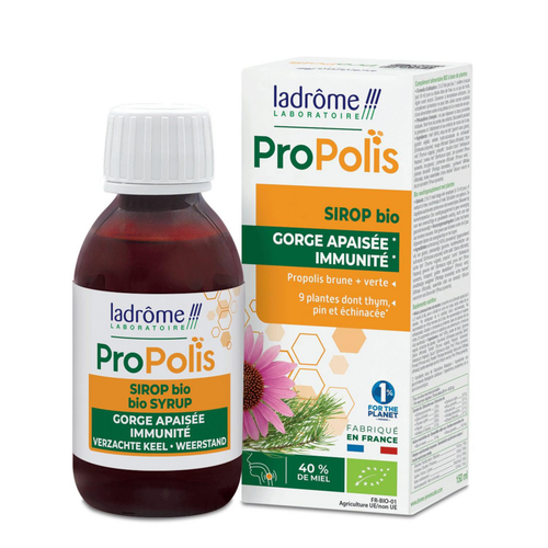 Visuel 1 du produit Sirop bio gorge apaisée et immunité à la propolis Ladrôme – 150 ml