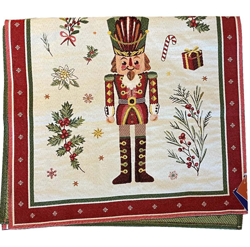 Visuel 1 du produit Chemin de table blanc et bordeaux à motif casse-noisette en PE/coton Avent - 50 x 150 cm