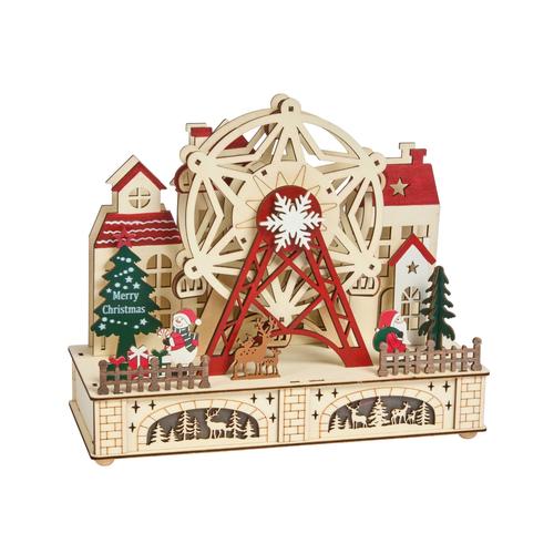 Visuel 1 du produit Décoration de Noël Scénette grande roue festive animée en bois coloris rouge intérieur - 25 x 28 cm