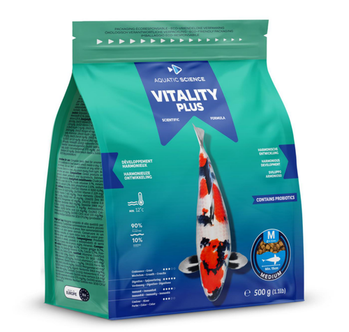 Visuel 1 du produit Nourriture complète et nutritive pour koïs de minimum 15 cm de long Aquatic Science Vitality Plus - Taille M sac de 0,5 kg