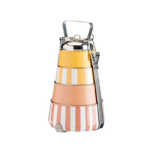 Visuel 1 du produit Boîte traditionnelle à 4 étages en acier inoxydable jaune et orange Tiffin - Ø 15 x H 28 cm