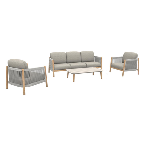Visuel 1 du produit Salon de jardin en aluminium et résine coloris beige Dériveur - 4 éléments (canapé, table basse et deux fauteuils)