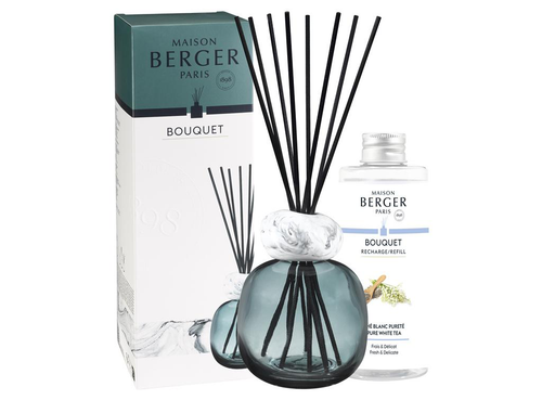 Visuel 1 du produit Bouquet parfumé bleu/blanc Maison Berger minéral parfum Thé blanc - 180 ml