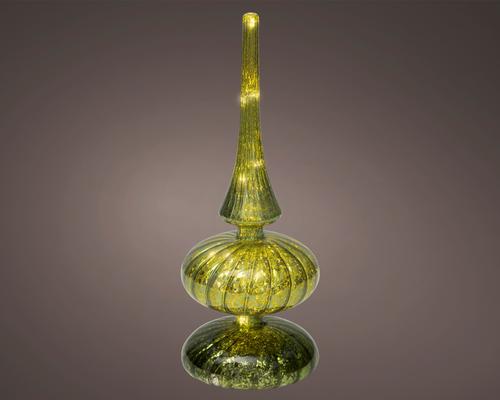Visuel 1 du produit Cimier décoratif à poser en verre vert à LED blanc chaud - Ø 9 x H 23 cm