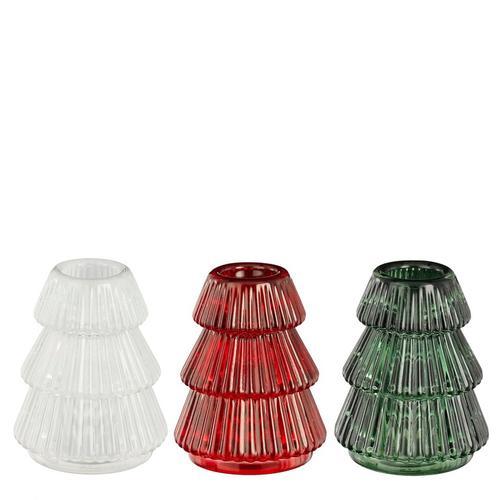 Visuel 1 du produit Bougeoir forme arbre en verre blanc, rouge et vert - Ø 6,5 x H 8 cm