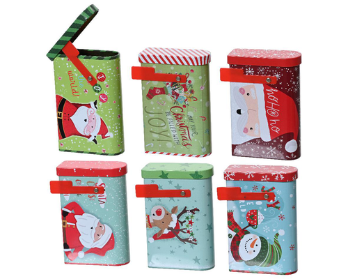 Visuel 1 du produit Petite boîte porte-billets en métal coloré avec motif de Noël - 7,3 x 10,8 x 2,8 cm