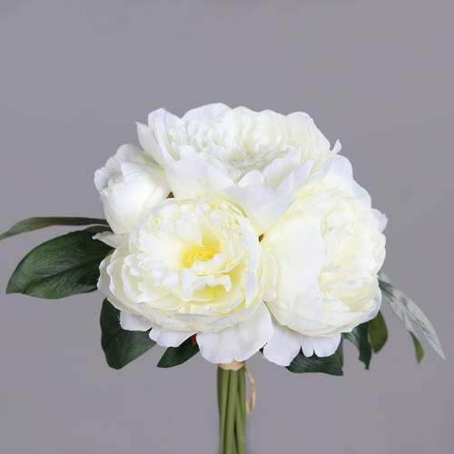 Visuel 1 du produit Bouquet de pivoines crème artificielles - 28 cm