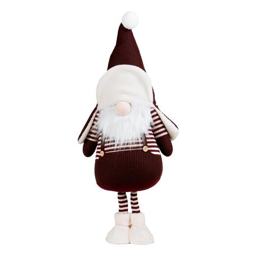 Visuel 1 du produit Peluche décorative de Noël gnome debout chapka en polyester coloris bordeaux et crème - grand modèle H 89 cm