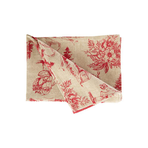 Visuel 2 du produit Torchon en coton beige décor hiver bordeaux - 50 x 70 cm