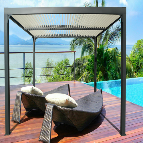 Visuel 2 du produit Pergola bioclimatique coloris gris en aluminium - 3,6 x 3 m