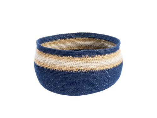 Visuel 1 du produit Corbeille de rangement ronde rayée coloris multicolore en osier - 22 x 22 x 13 cm