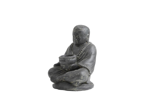 Visuel 1 du produit Décoration pour jardin aquatique coloris noir en pierre reconstituée figurine moine assis avec une bougie SEDA - 20 cm