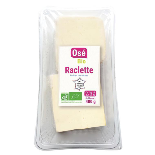 Visuel 1 du produit Raclette au lait pasteurisé en tranches 26% bio Ose Bio - 400 g