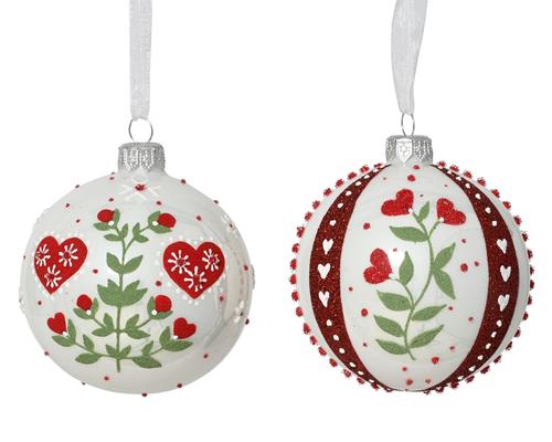 Visuel 1 du produit Boule de Noël en verre blanc à décor floral - Ø 8 cm