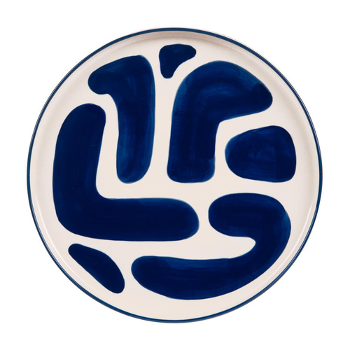 Visuel 1 du produit Plat rond en grès beige et bleu Lulli - Ø 28 cm