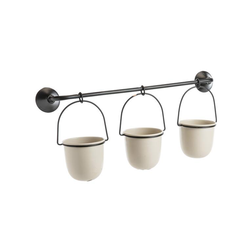 Visuel 1 du produit Porte-plante mural 3 pots crème en métal - 52,5 x 11 x 24 cm