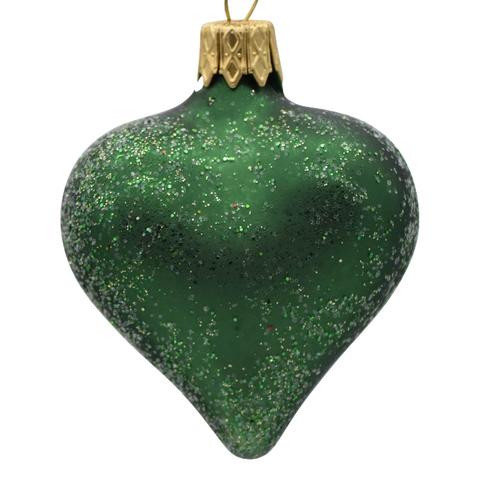 Visuel 1 du produit Suspension cœur en verre vert pailleté - 5 x 3 x 7 cm